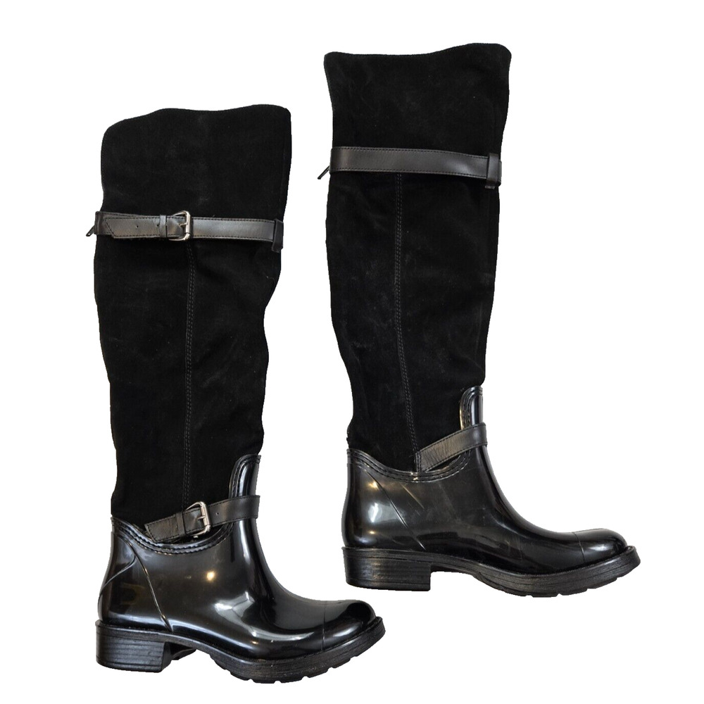 Vintage Nine West Black Knee High Boots Women's Size 6 Suede & Leather Boot